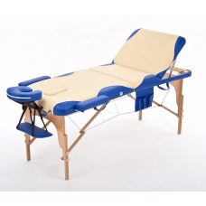 Wendermann WOOD-01 Массажный стол переносной трёхсекционный на деревянном каркасе, бежевый, с синей волной